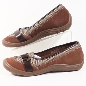 Lands End Womens Shoe 9 D Suede Slip On Tailored Terrain Ballet Plaid